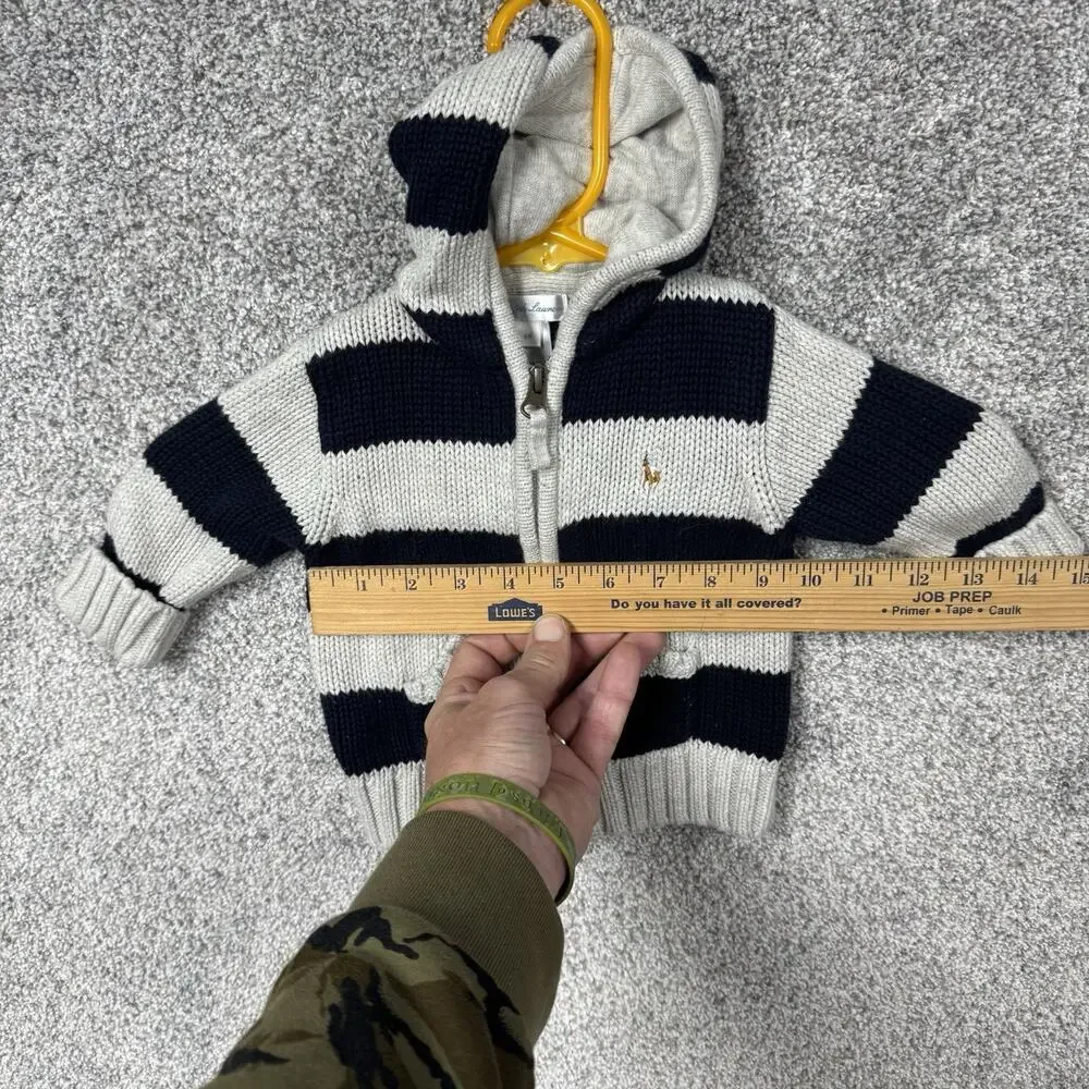 Ralph Lauren Hooded Sweater 6 Month 100% Cotton Full Zip Chunky Knit Cozy Preppy